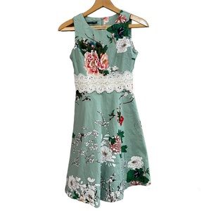 HOMEYEE mint green floral A-line embroidered cocktail dress. Women’s size 4